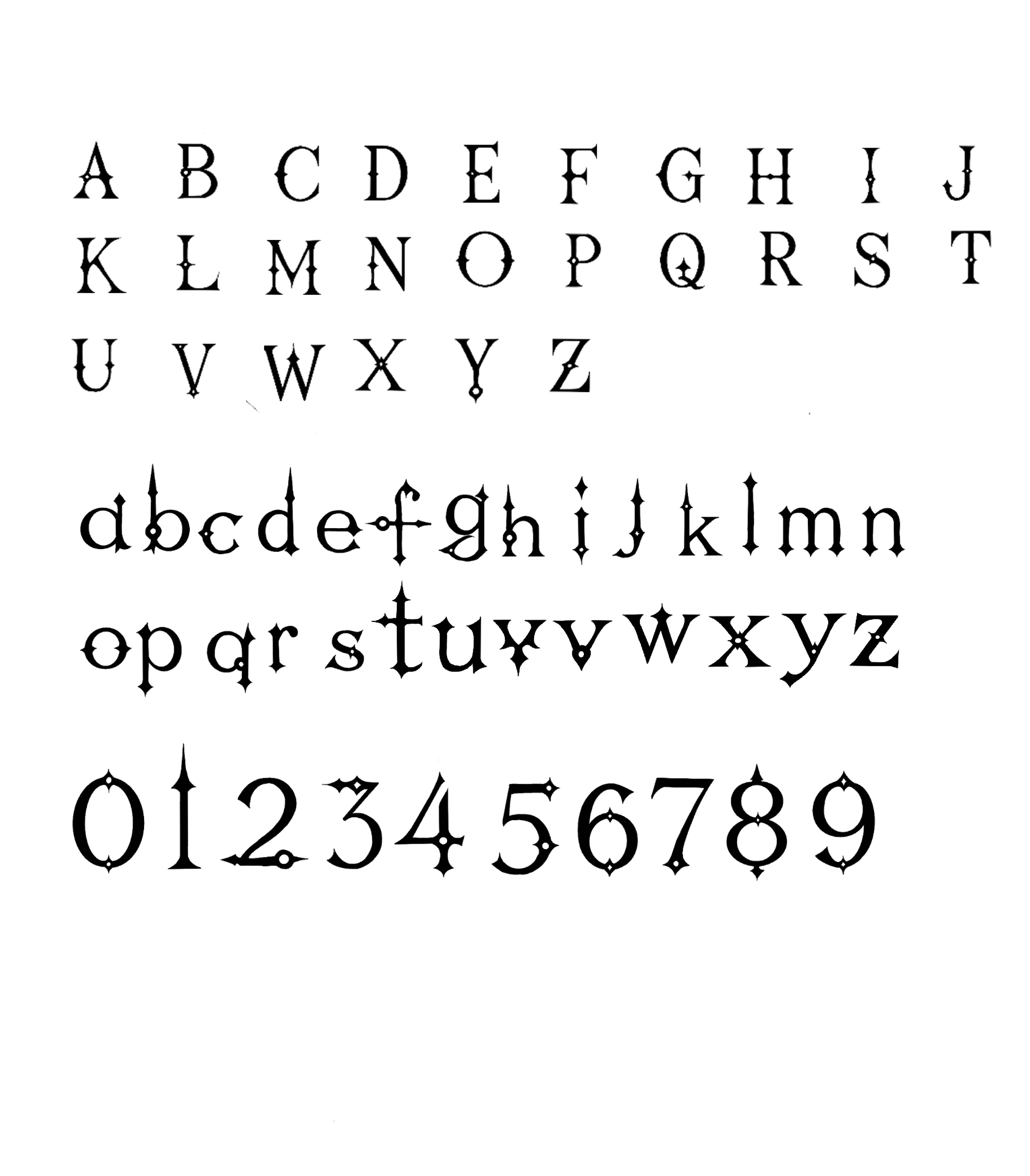Clock Hand Font alphabet and number sheet