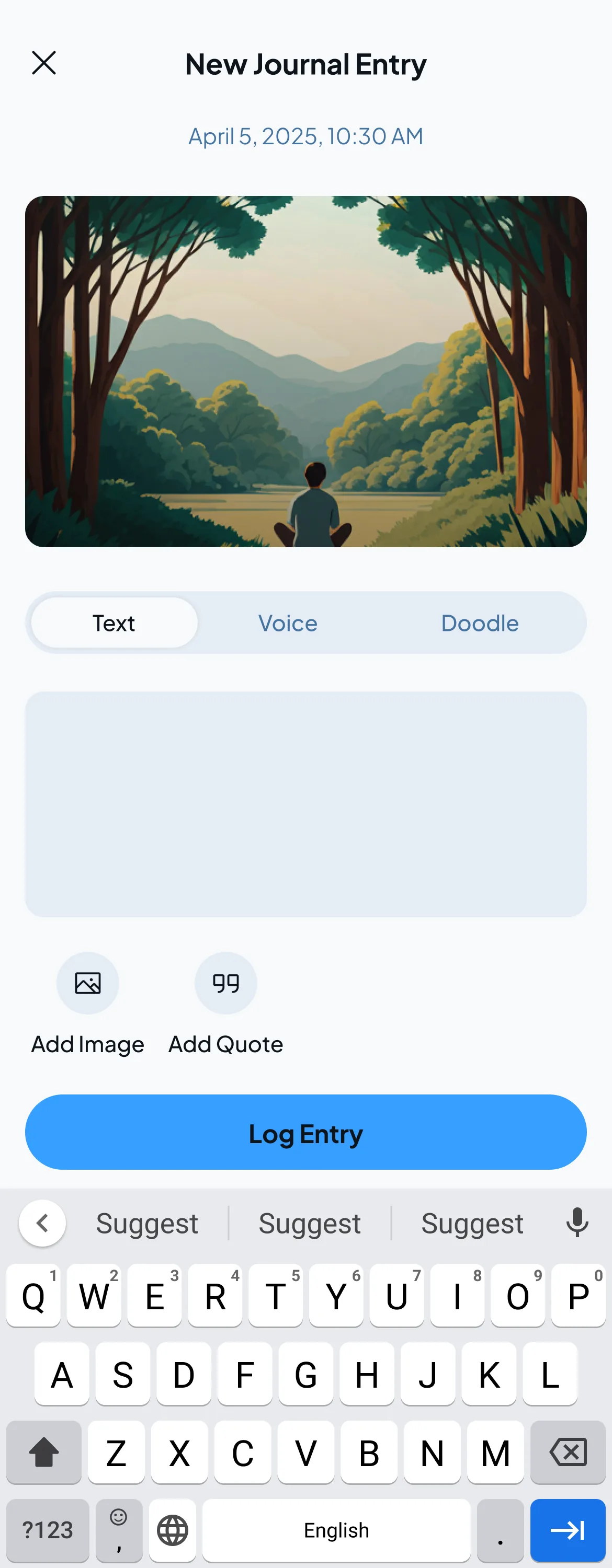 MindEase journal and mood logging screen