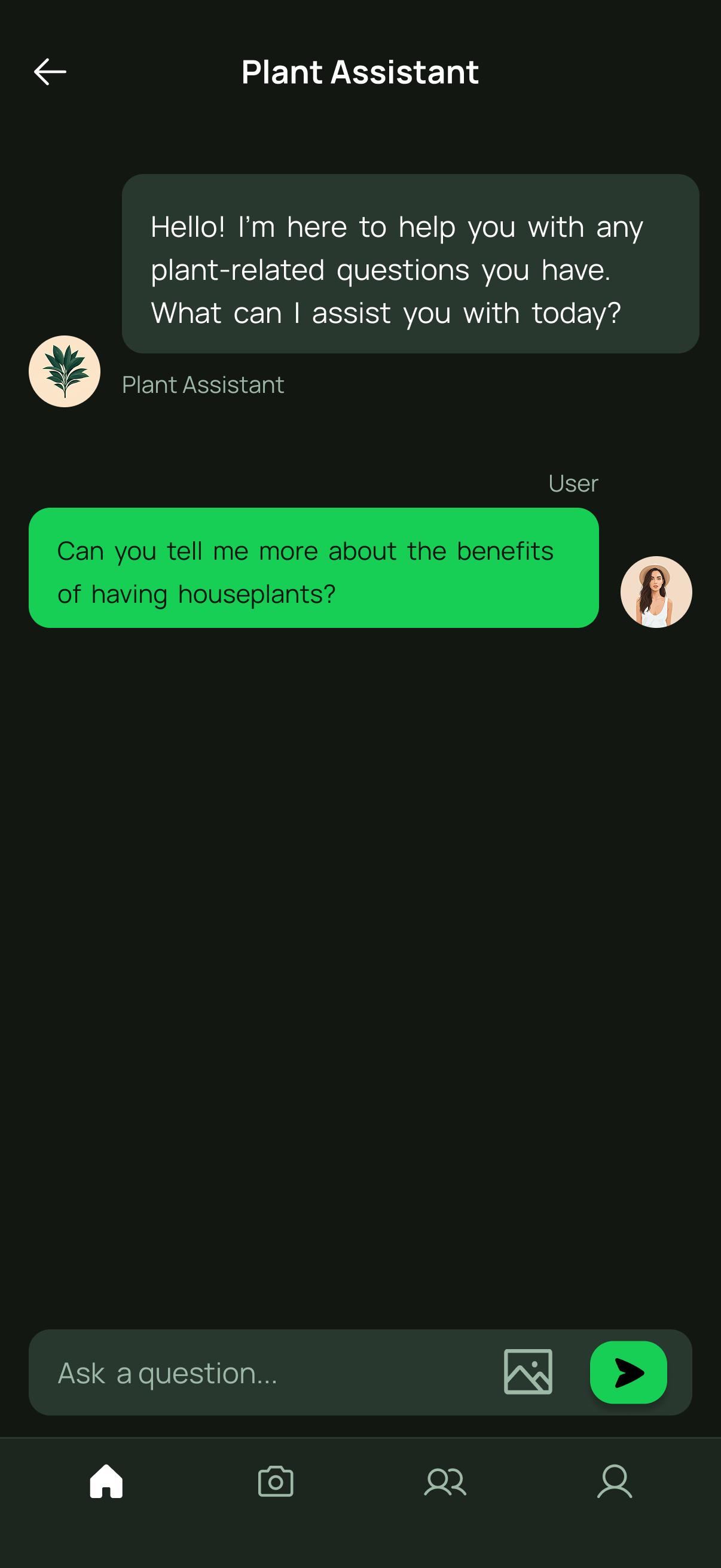 PlantNet mobile plant assistant chat screen