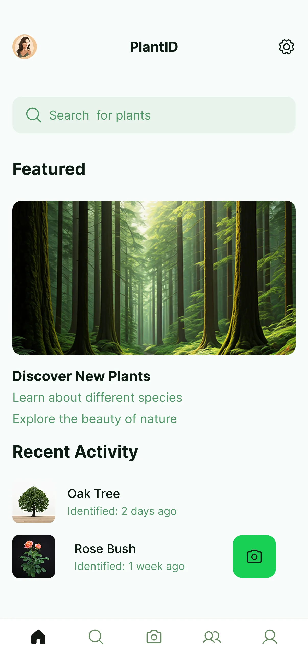 PlantNet mobile home screen