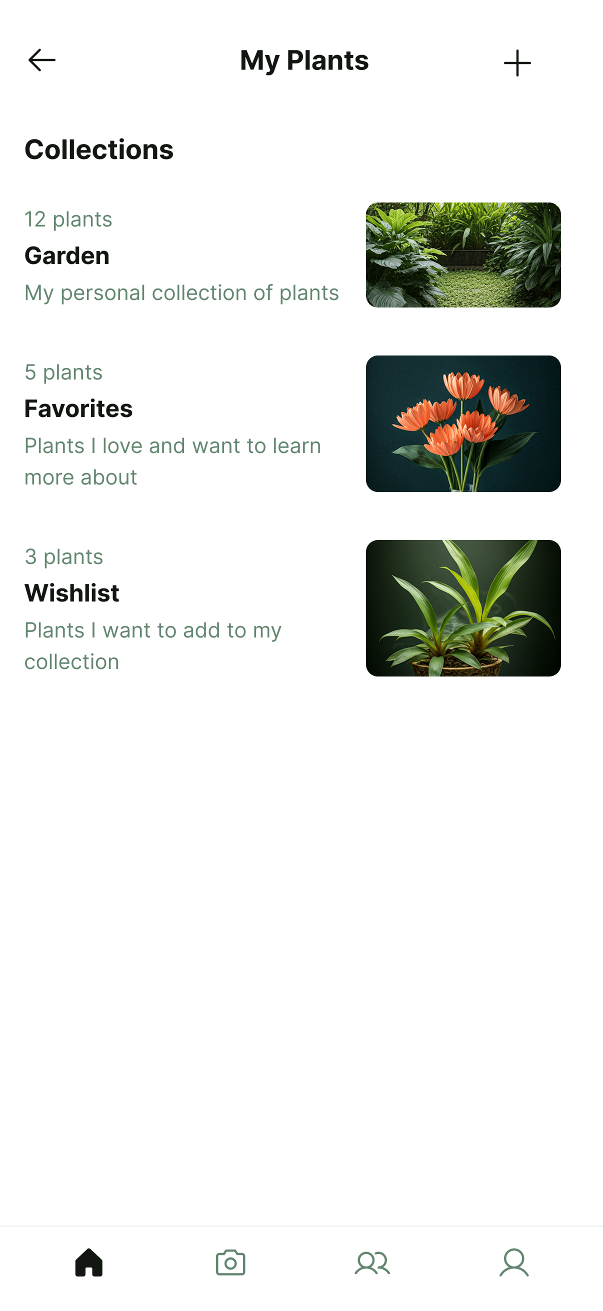 PlantNet mobile saved plants screen
