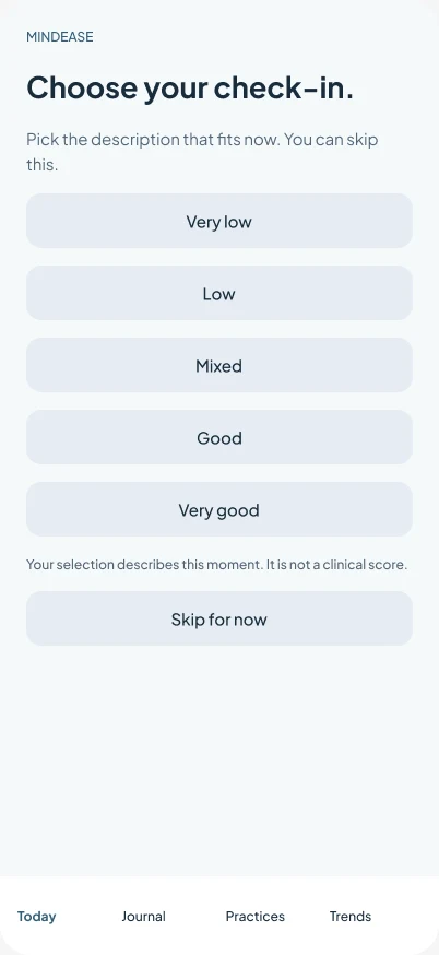 MindEase — choosing a mood check-in