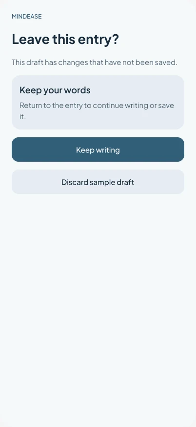 MindEase — keeping or discarding an unsaved entry